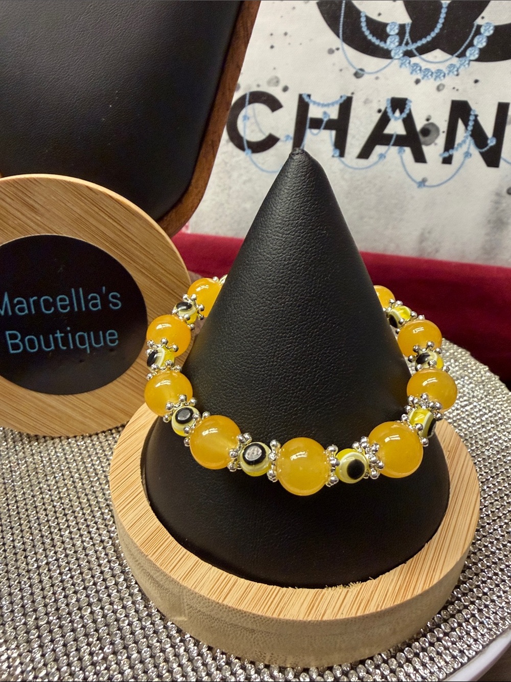 Yellow Bead Stretch Bracelet with Silver-Tone Accents 🆕